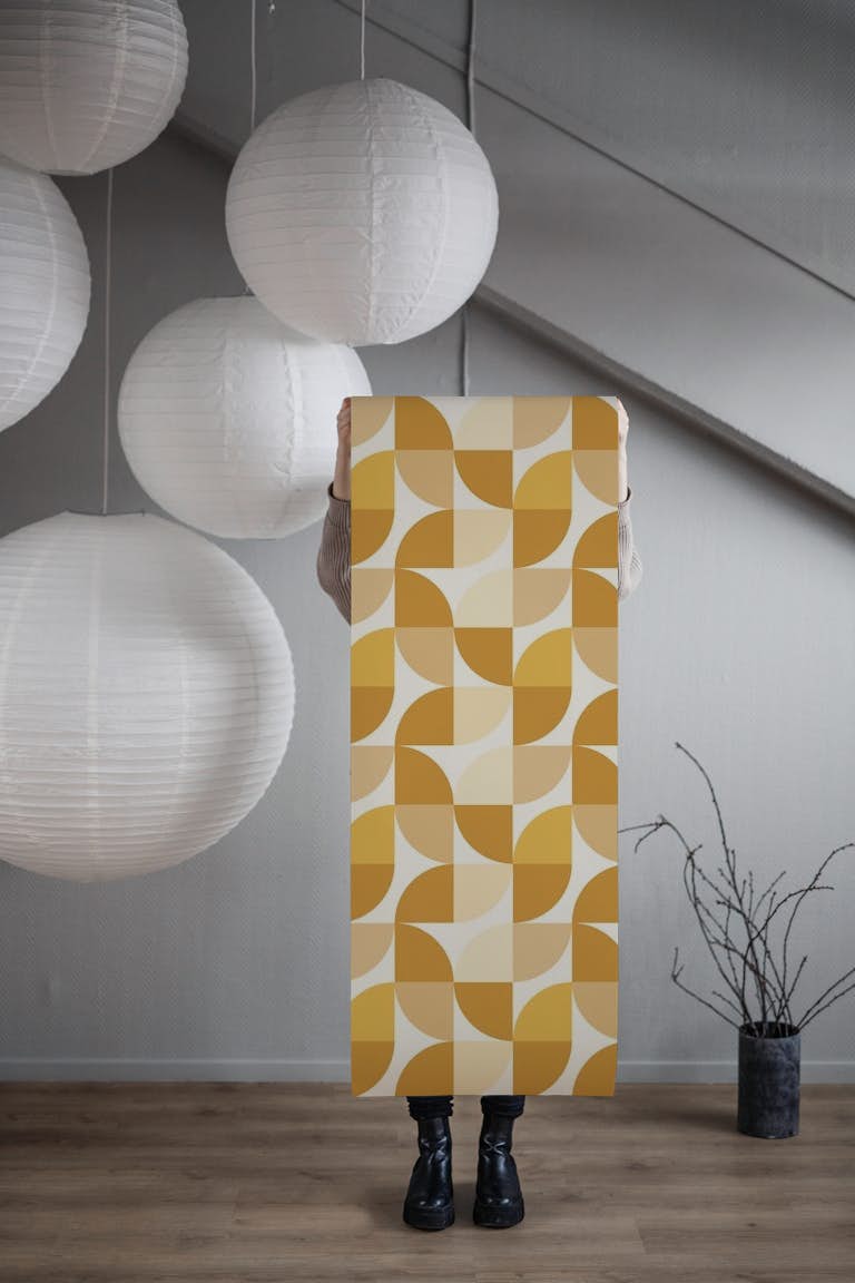 Mid Century Geometric Mustard papel pintado roll