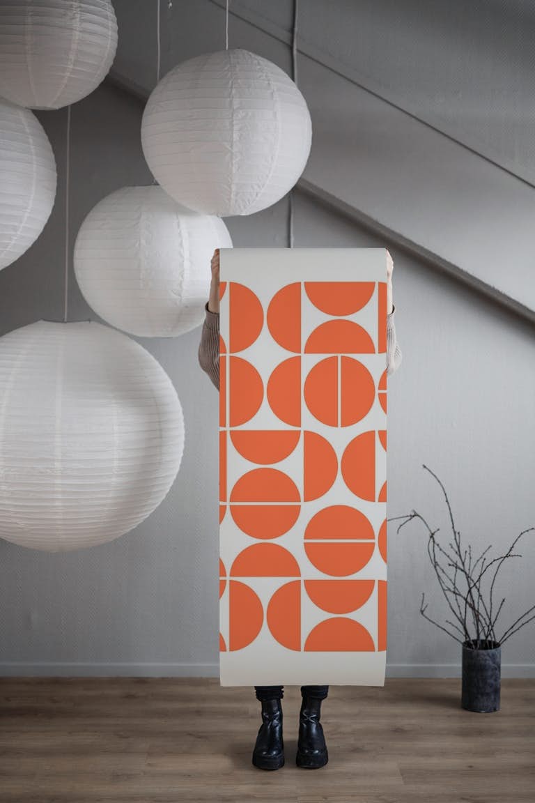 Bauhaus Pattern Orange wallpaper roll