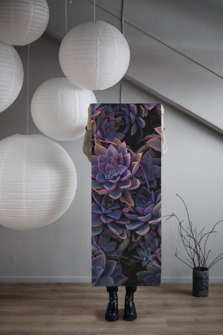 Succulents purple wallpaper roll