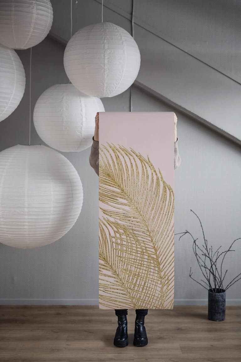 Palm Line Art Gold Foil 3 wallpaper roll