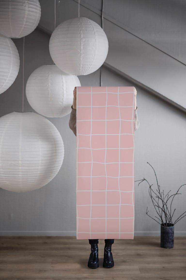 Minimal Grids Blush wallpaper roll