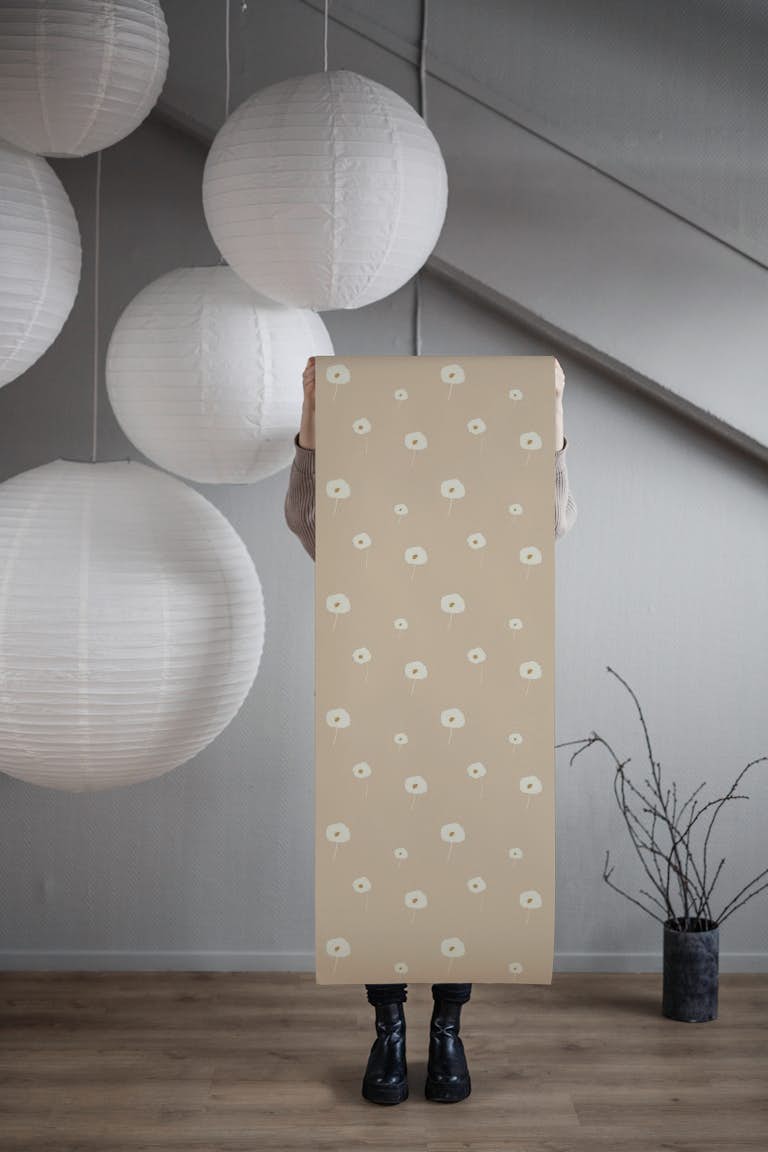 Flowers beige wallpaper roll