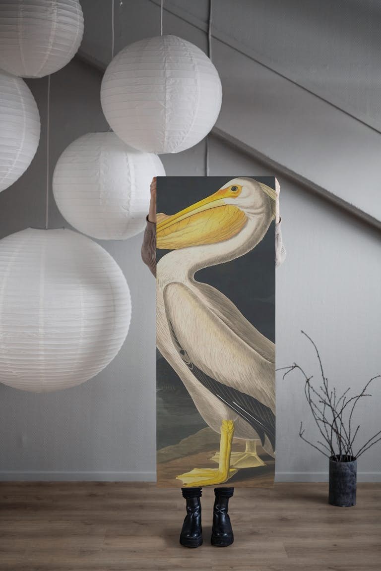 Vintage Pelican at Night wallpaper roll