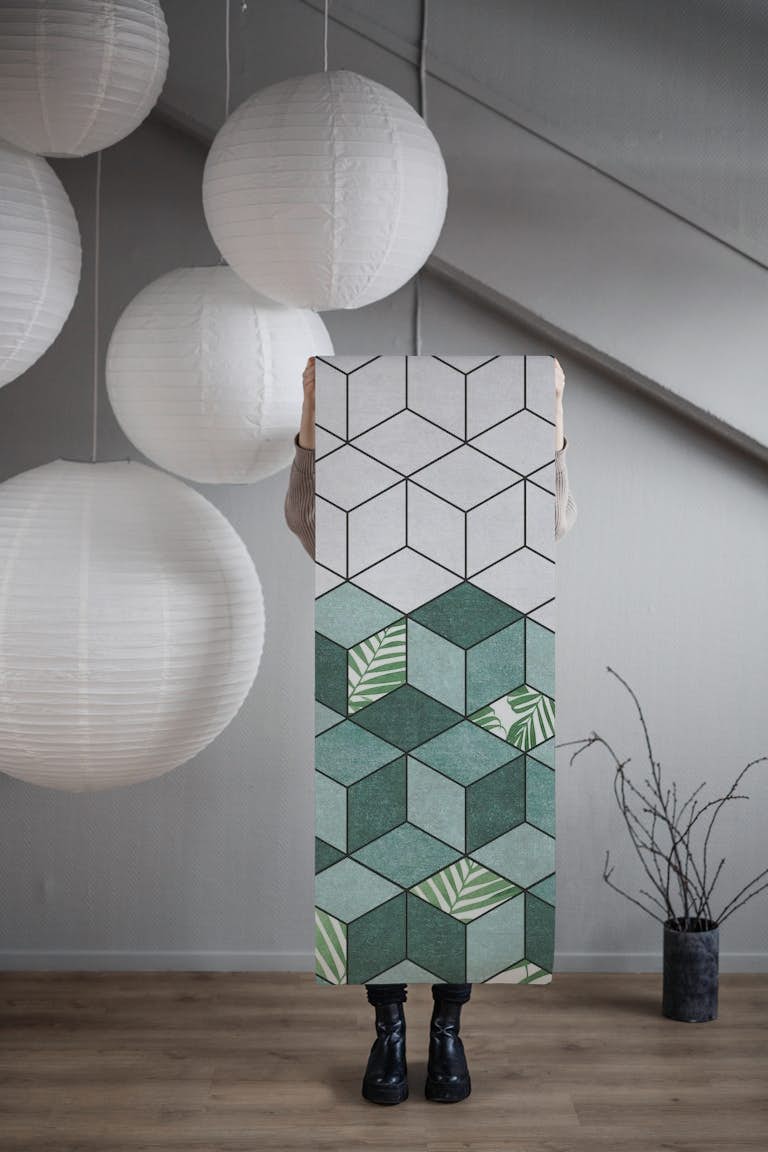 Botanical cubes wallpaper roll