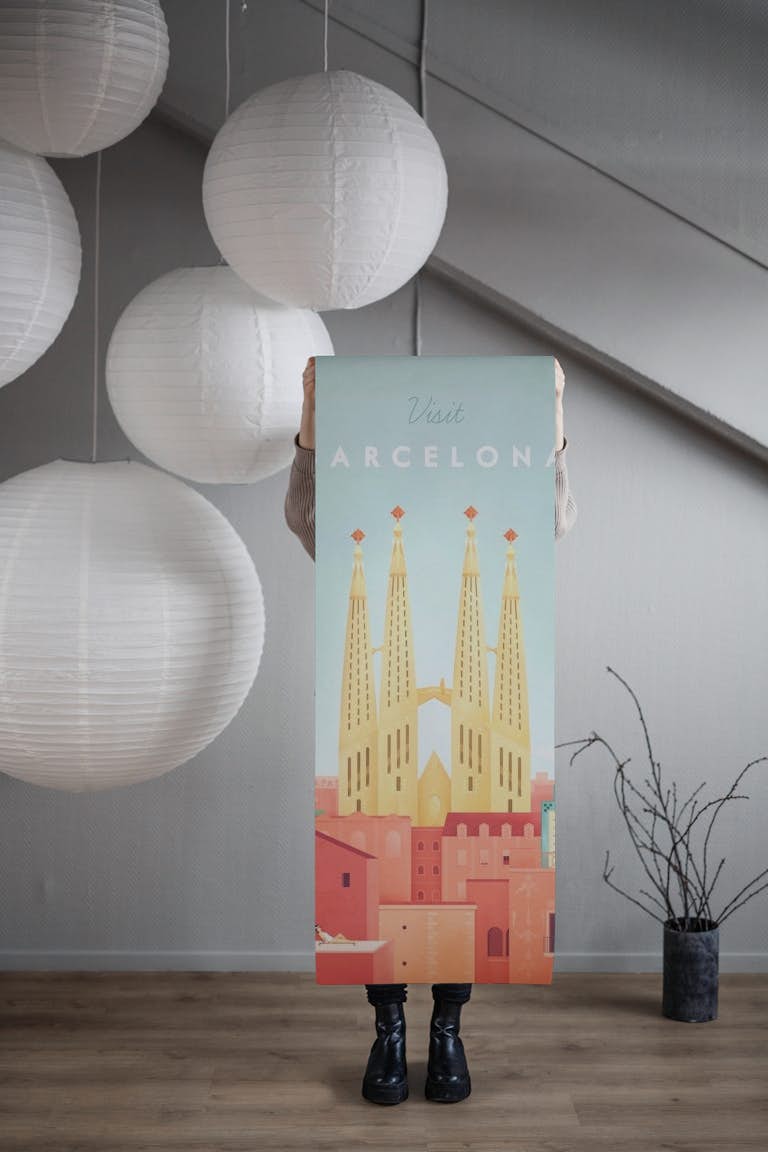 Barcelona Travel Poster wallpaper roll