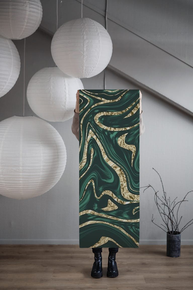Emerald Green Gold Marble 2 tapet roll