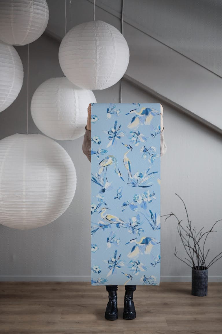 Sunrise with Herons in Blue tapeta roll