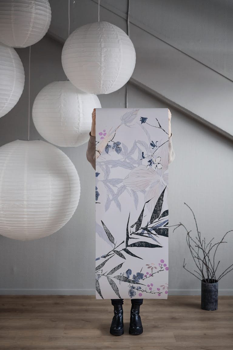 Bamboo Chinoiserie Blue papel de parede roll