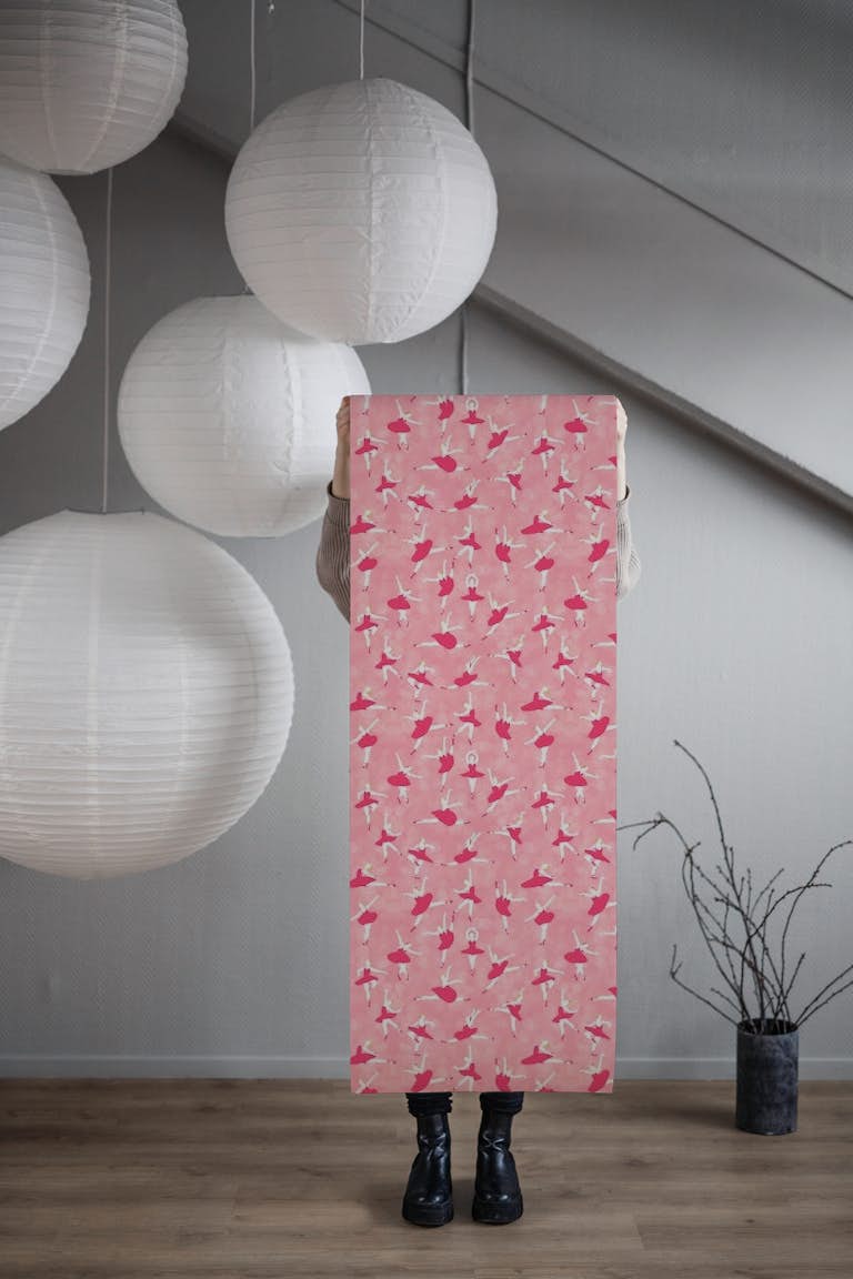Ballerinas on pink wallpaper roll
