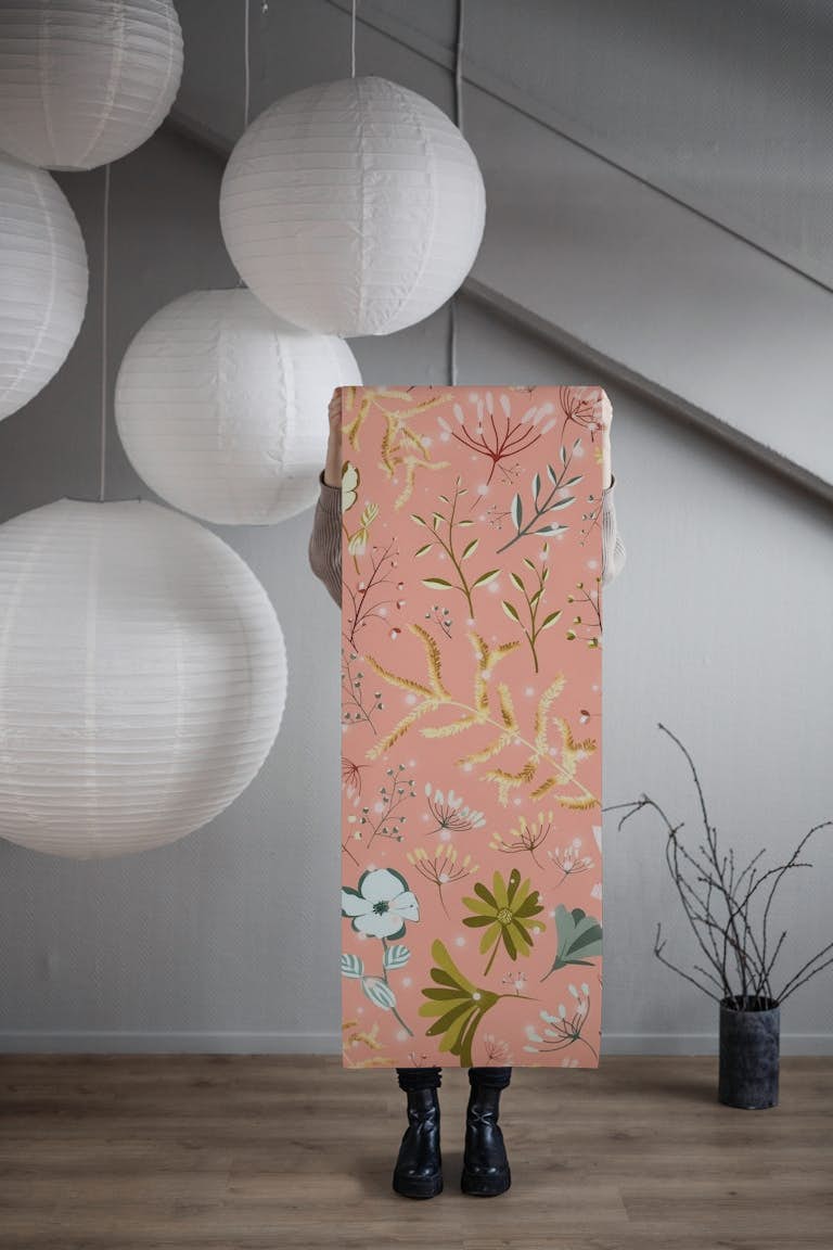 Fireflies garden pink wallpaper roll