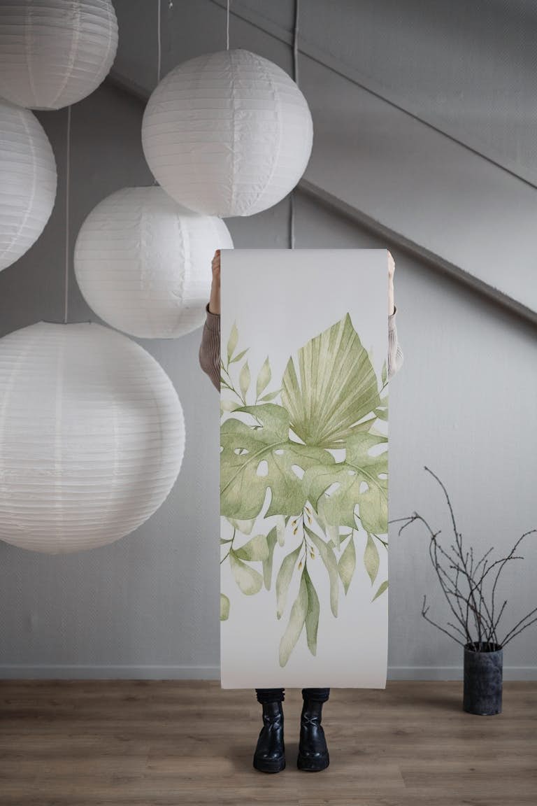 Botanical green bouquet  wallpaper roll