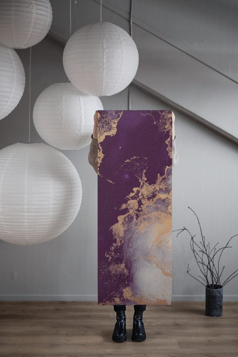 Purple marble ink wallpaper roll