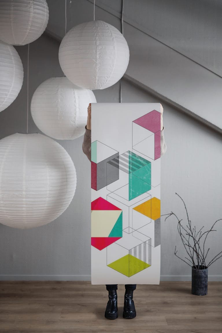 Colorful cubes behang roll