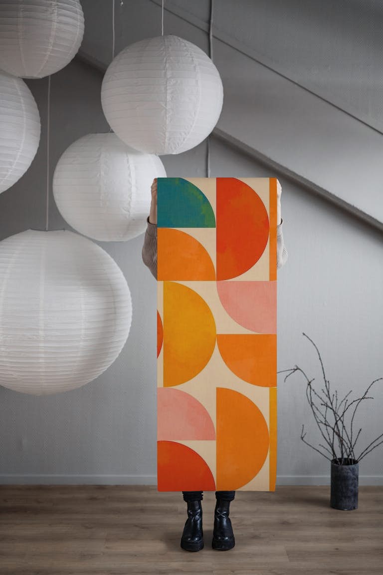 Mid century vivid geometry wallpaper roll