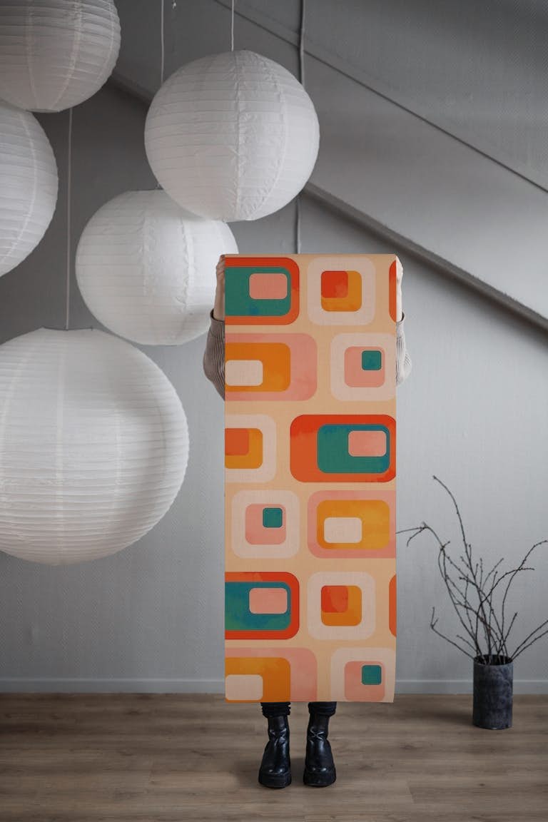 Mid century shapes rounded wallpaper roll