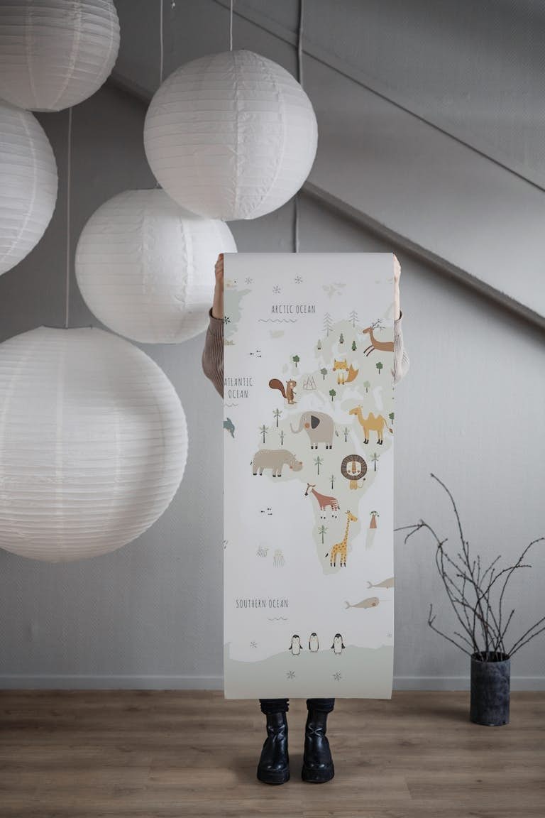 World Map with Animals behang roll