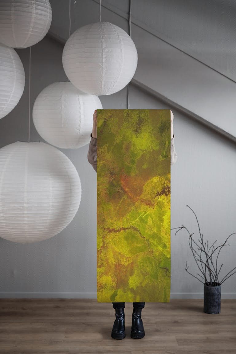 Iceland Moss Grunge in Golden Green wallpaper roll