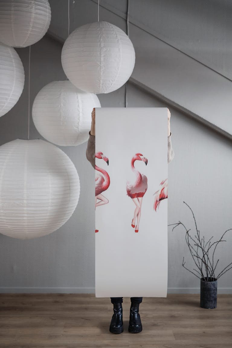 Cheeky Flamingos in pink red papel de parede roll