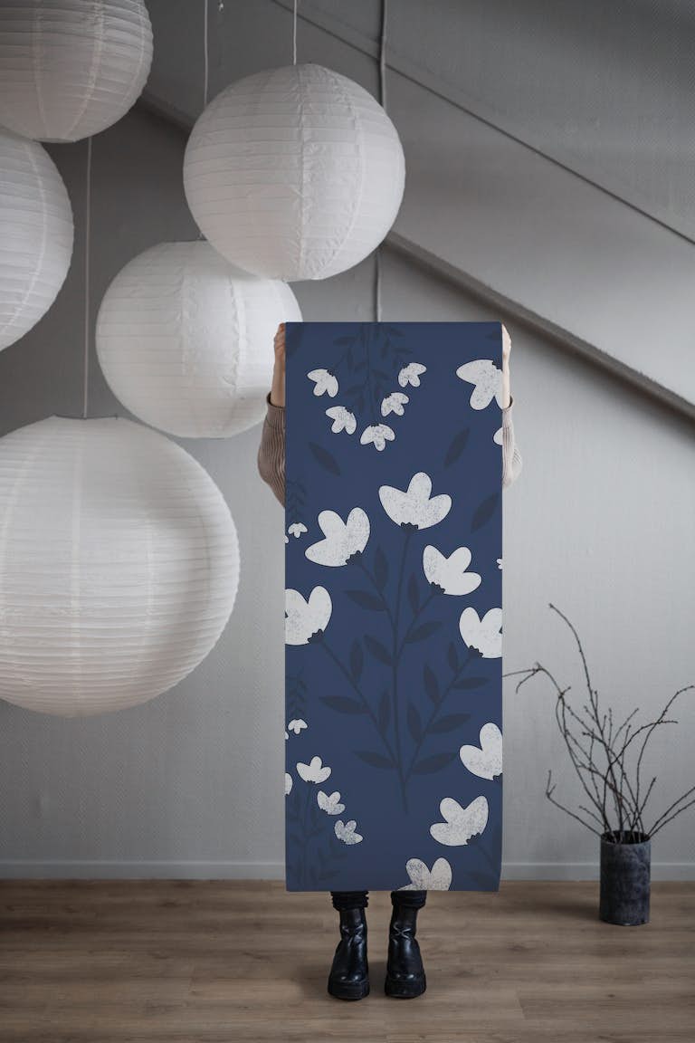 BOHO FLOWER BLUE wallpaper roll