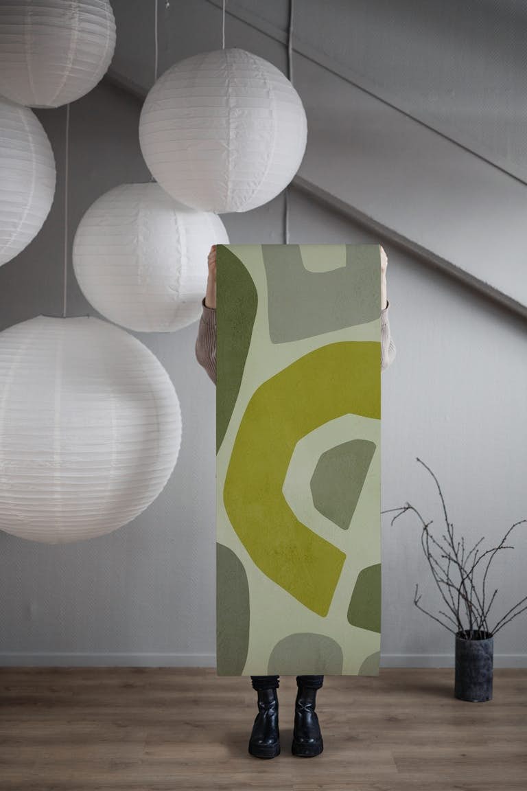 Paper Cut Shapes Abstract Art Green wallpaper roll