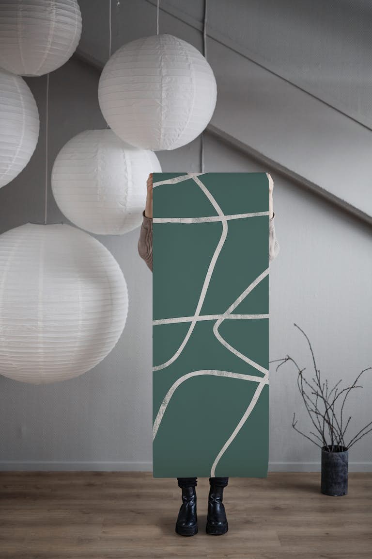 Abstract Shapes Green and Beige behang roll