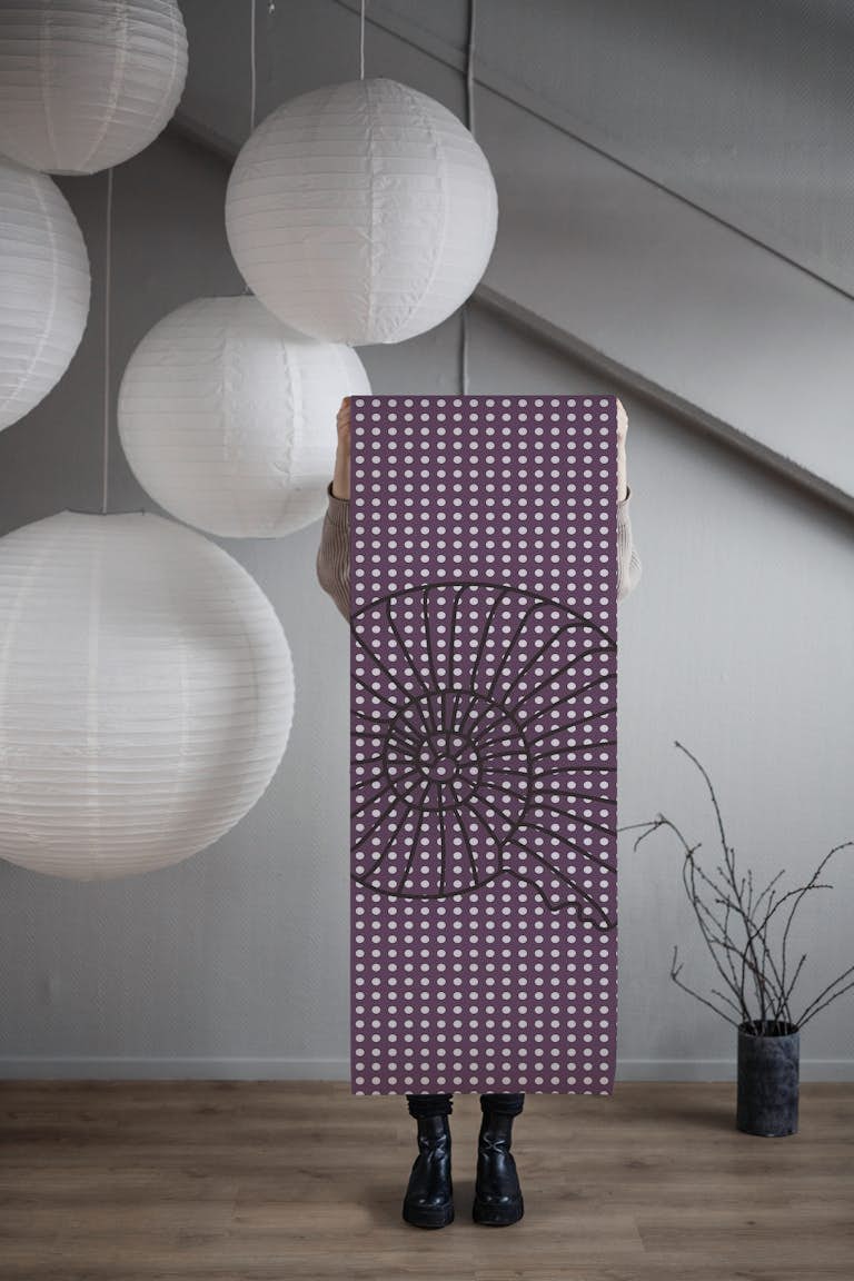 Seashell deep purple polka dot pattern behang roll