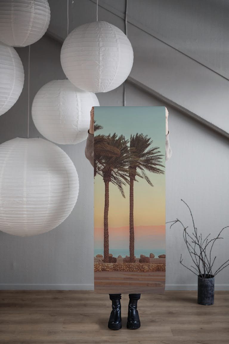 Palm trees on beach behang roll