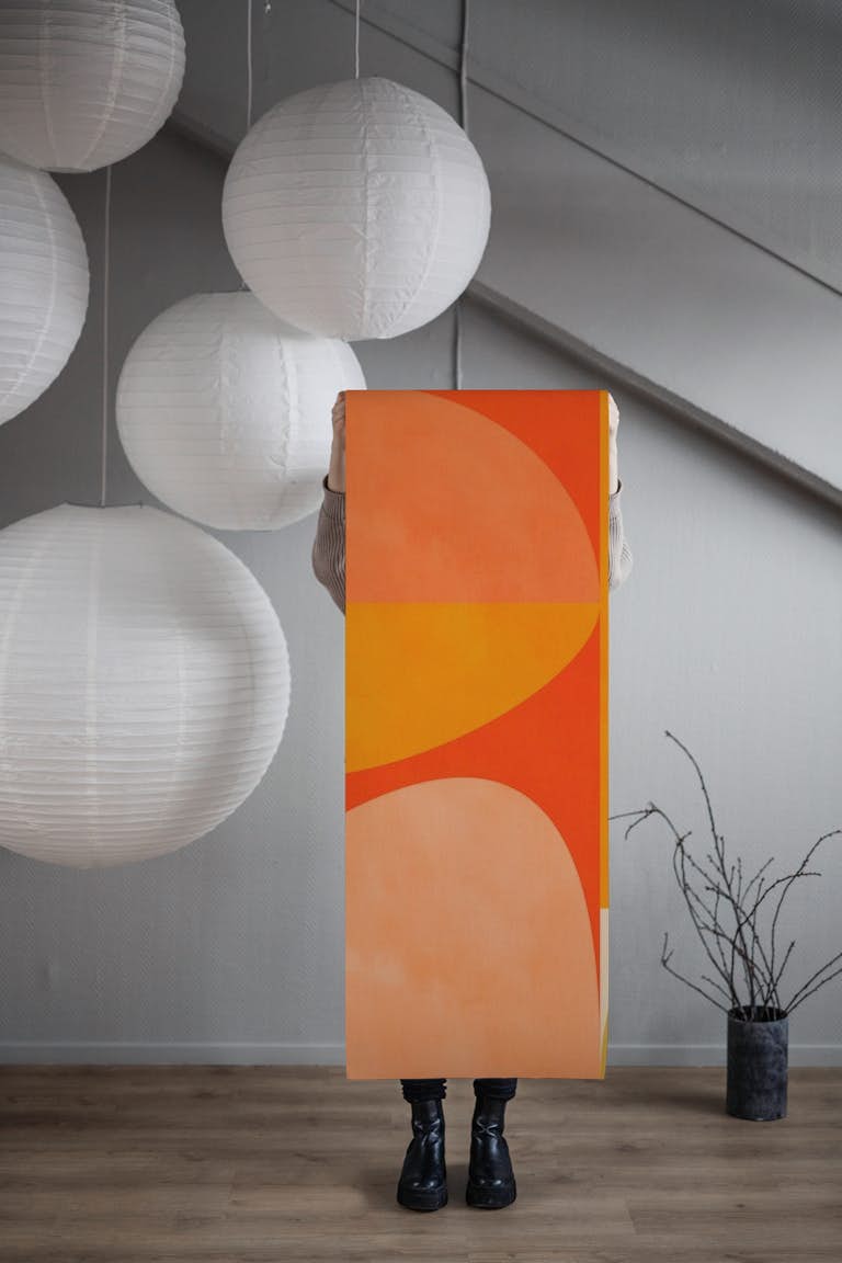 Mid century modern rounded shapes 3:4 ratio wallpaper roll