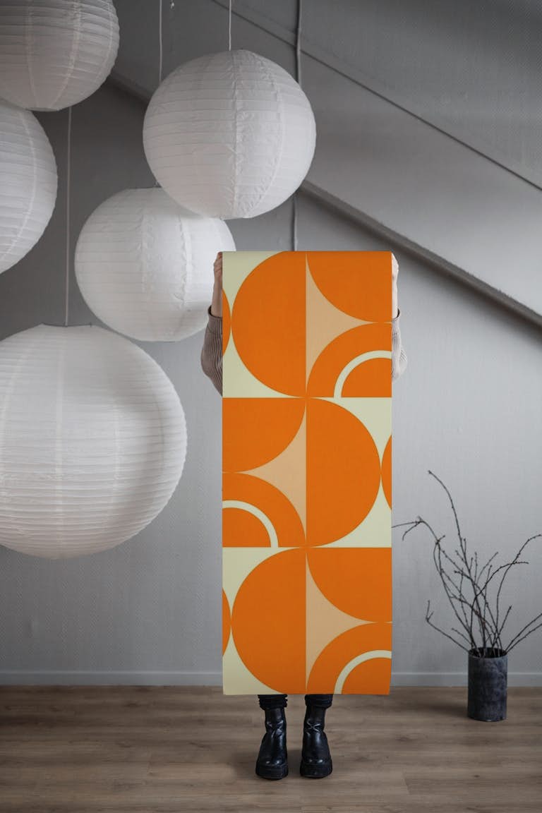 Mid mod geometry orange papel de parede roll