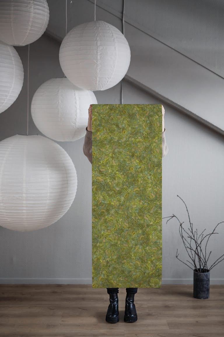 Embroidery moss green wallpaper roll
