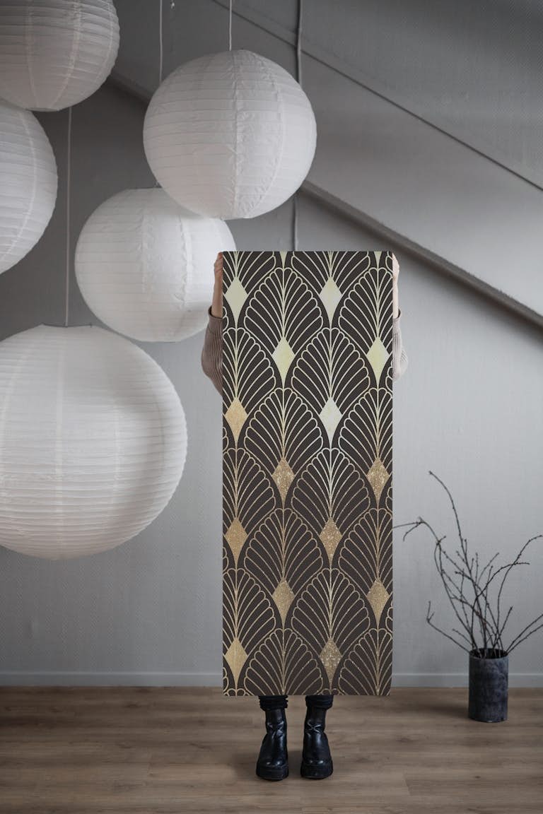 Golden geometric pattern wallpaper roll