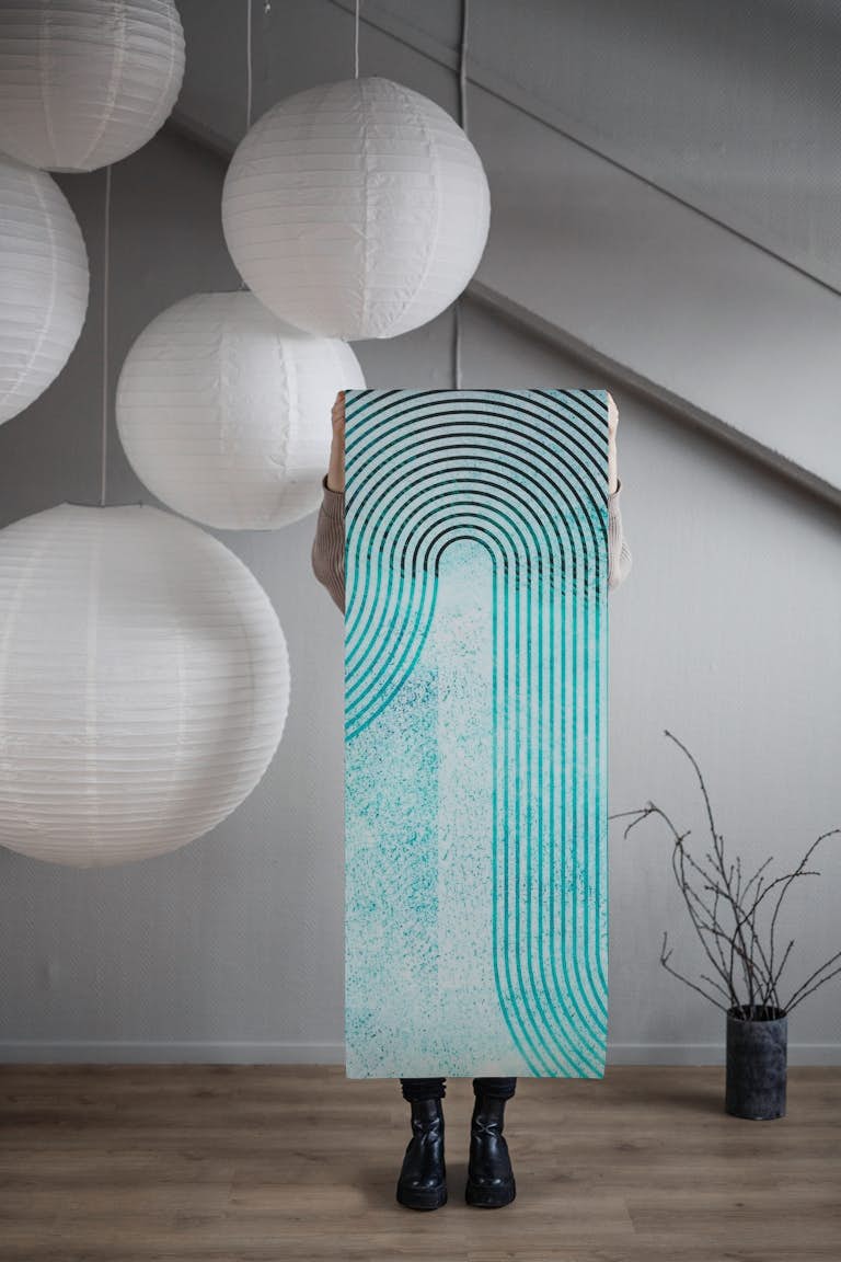 Cyan Bauhaus Grunge Lines wallpaper roll