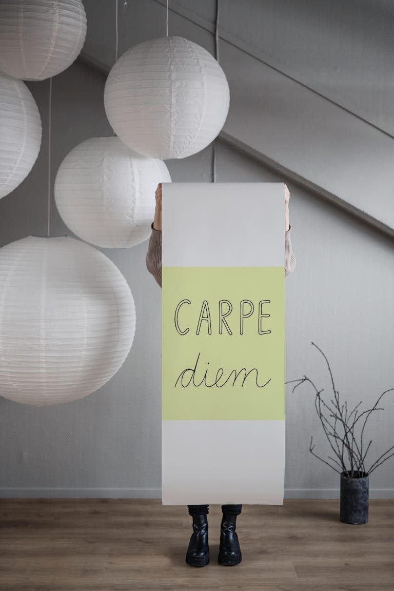 Carpe Diem memo light green wallpaper roll