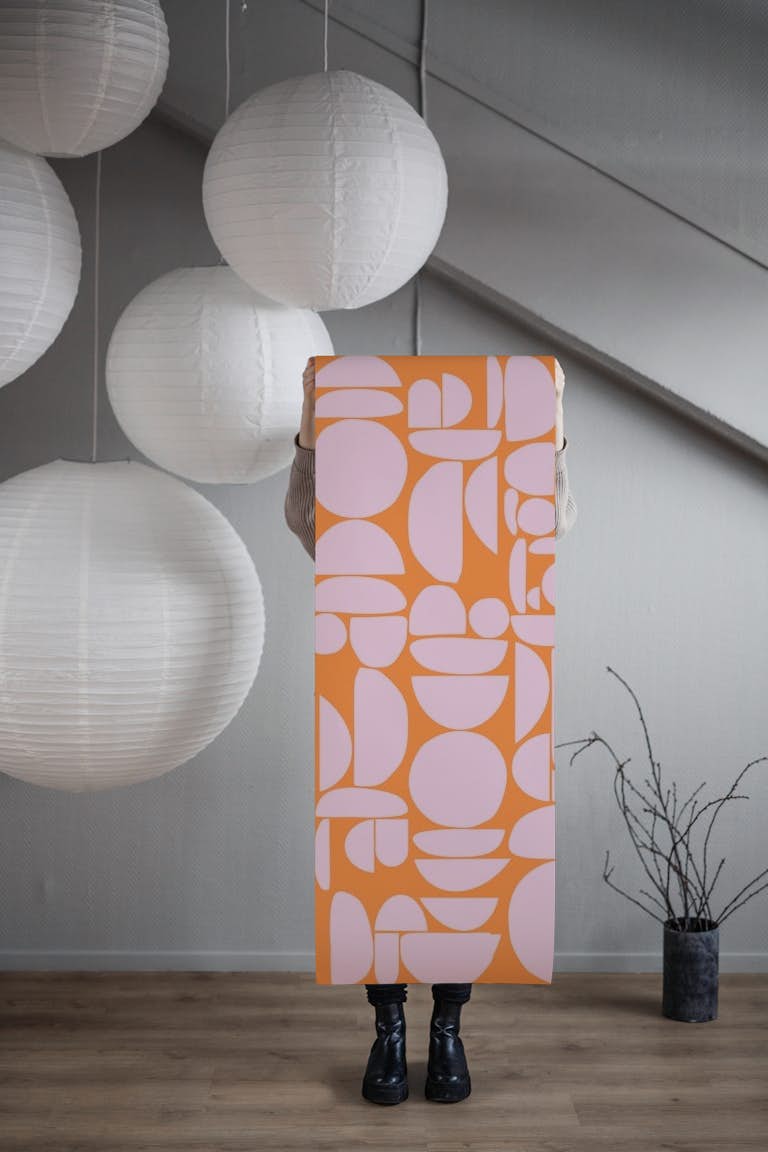 Orange Pink Cutout Rounds wallpaper roll