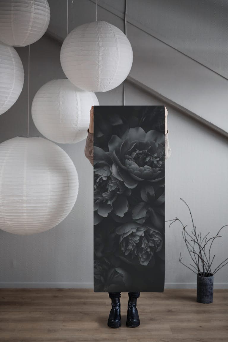 Opulent Flowers Black Grey papel de parede roll