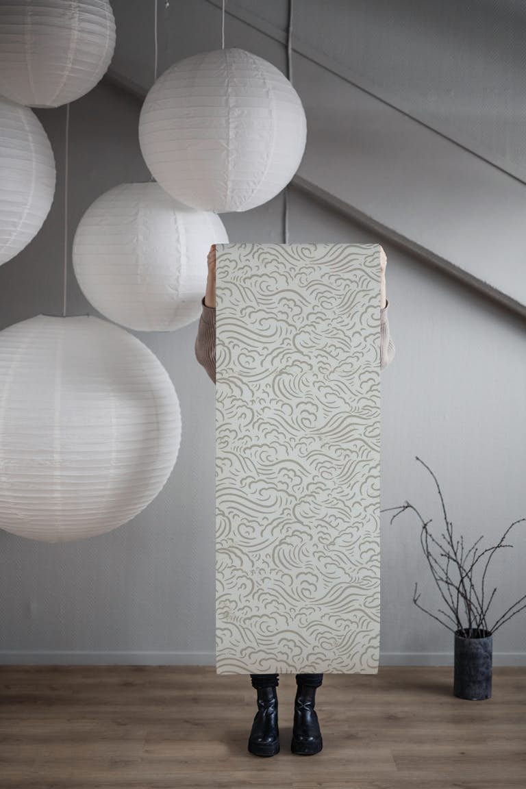 Japanese Wood Block Waves wallpaper roll