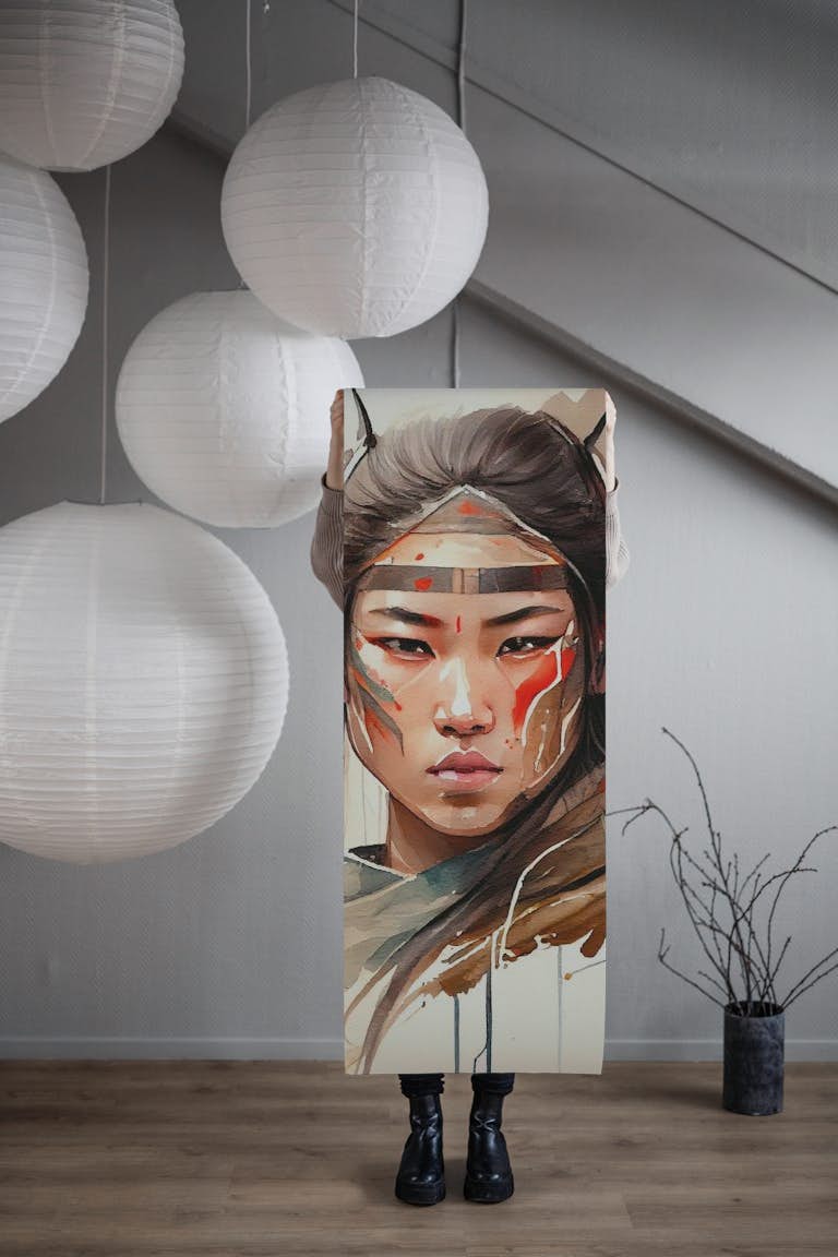 Watercolor Asian Warrior Woman #2 wallpaper roll