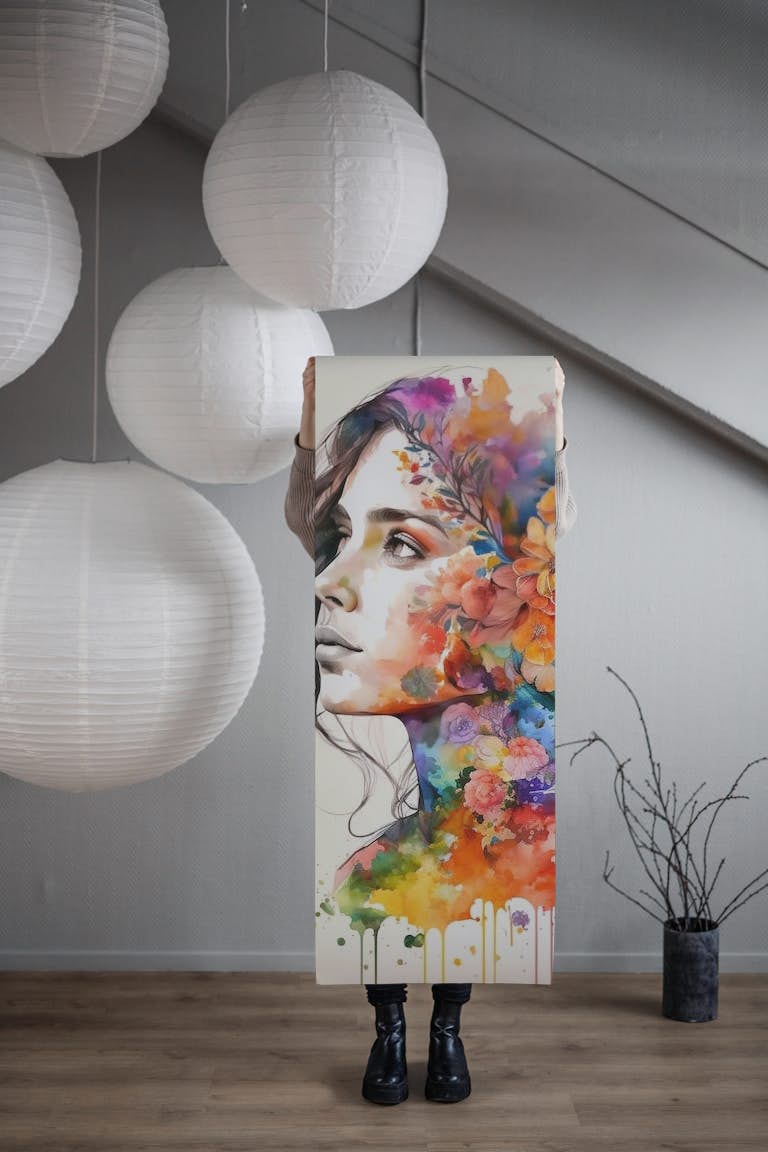 Watercolor Floral Woman #6 wallpaper roll