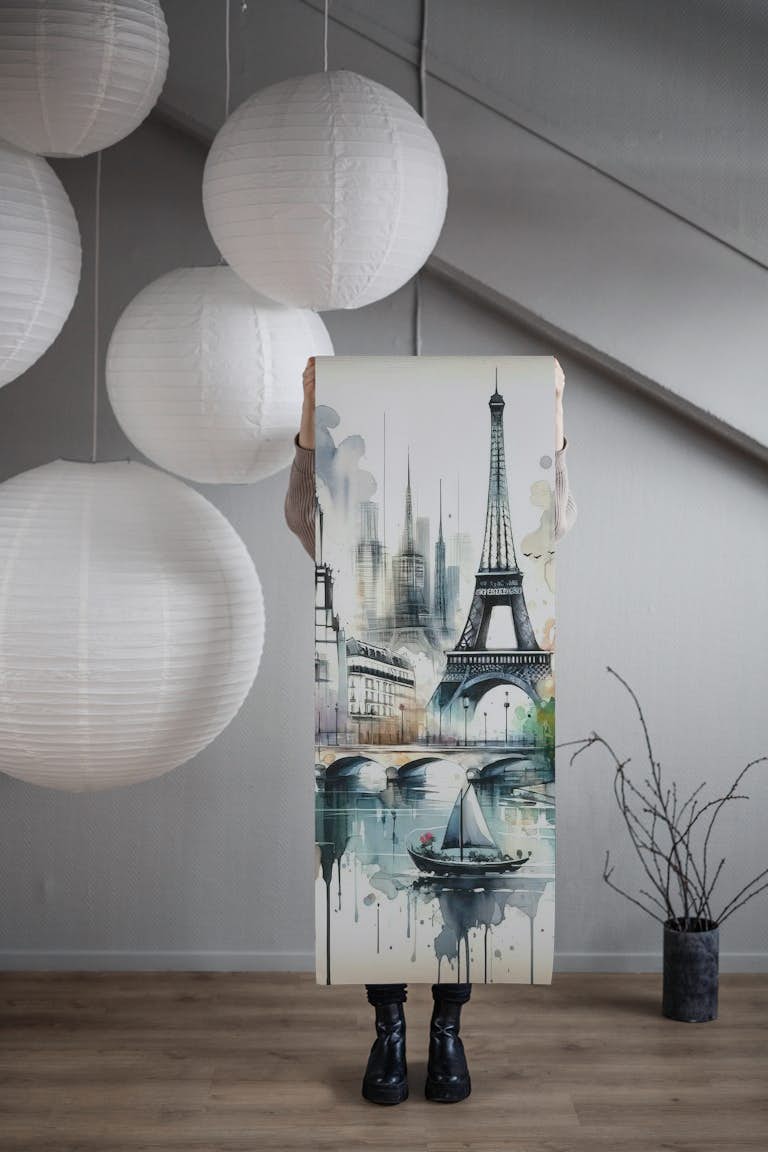 Watercolor Paris Abstract papel de parede roll