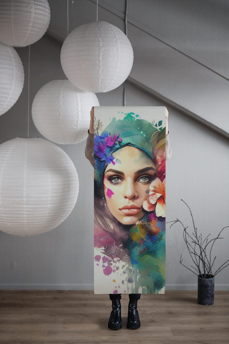 Watercolor Floral Arabian Woman #10 wallpaper roll