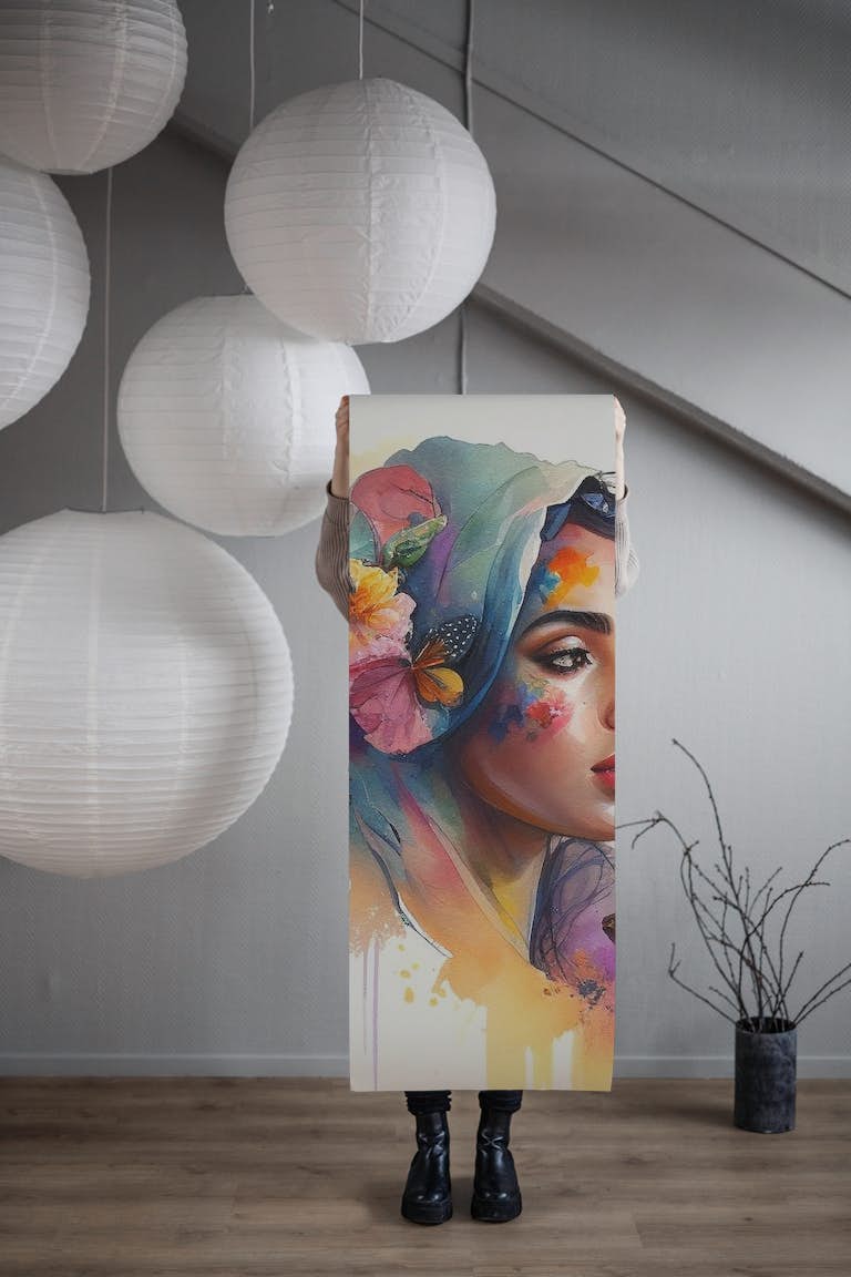 Watercolor Floral Arabian Woman #1 wallpaper roll
