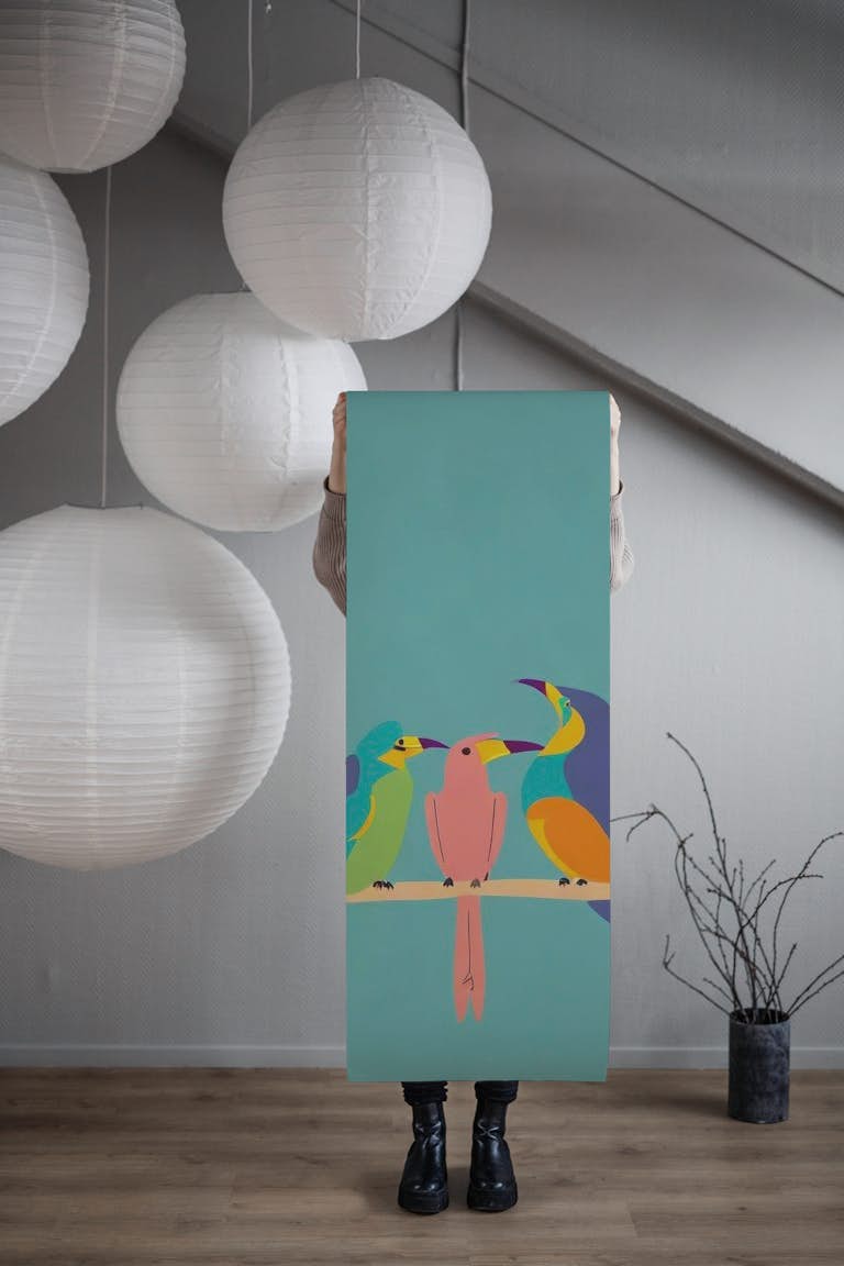 Colorful birds behang roll