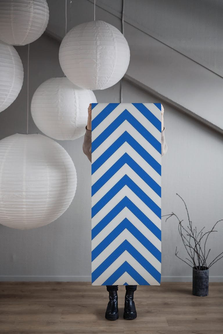 Azure white chevron pattern wallpaper roll