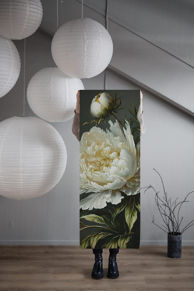 Huge white baroque peonies tapety roll