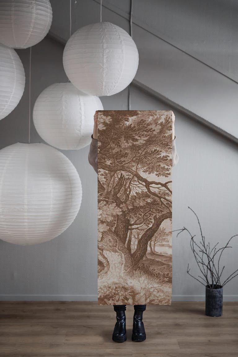 Landscape etching tree papiers peint roll