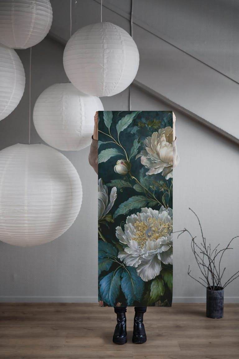 Baroque night flowers wallpaper roll