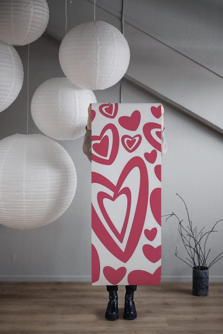 Red Hearts Pattern 1 behang roll