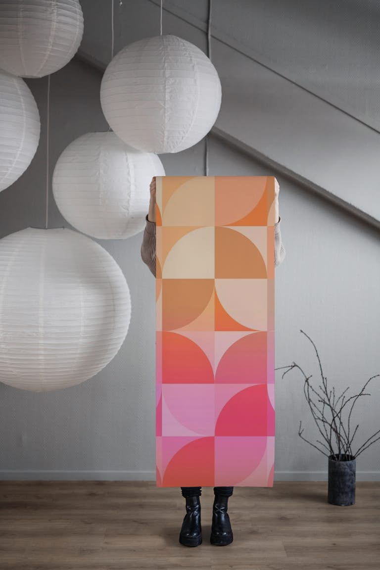 Peach Fuzz Pink Bauhaus wallpaper roll