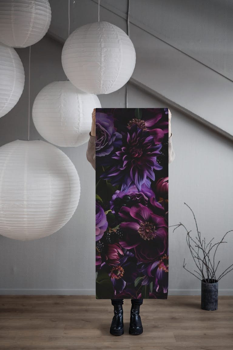 Baroque Maximalist Midnight Flower Garden wallpaper roll