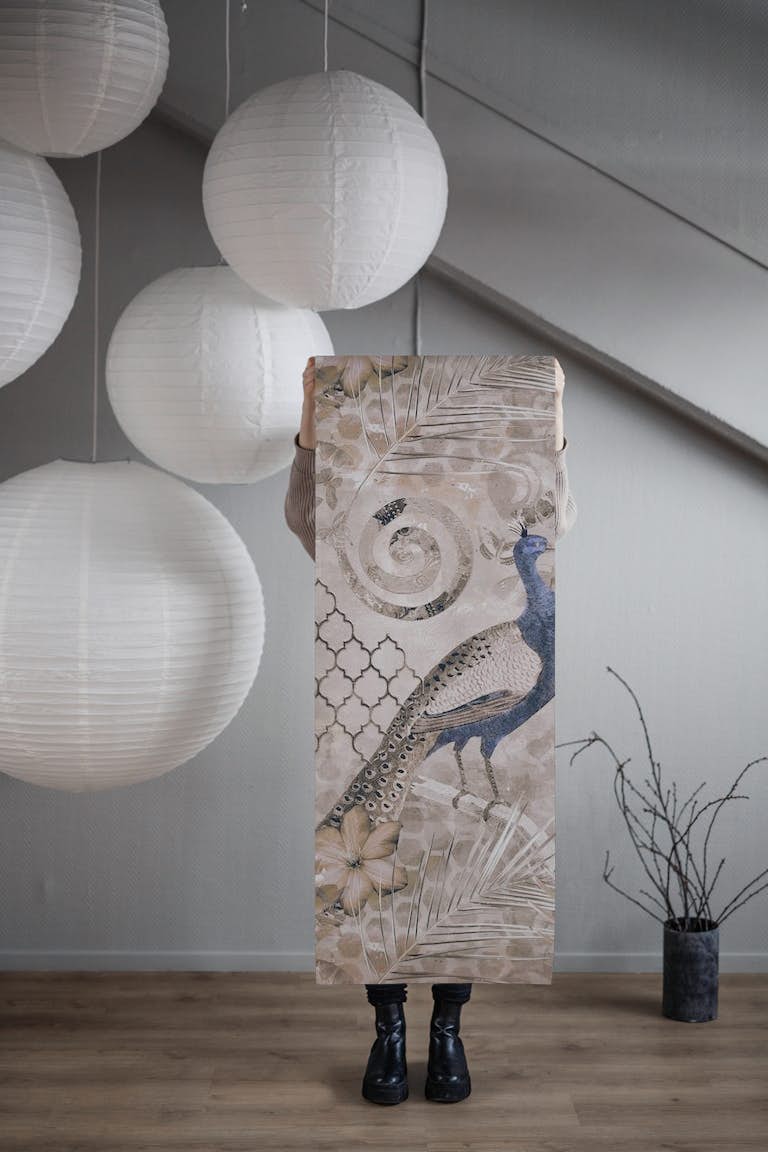 Majestic Oriental Peacock Fantasy Art Blue wallpaper roll